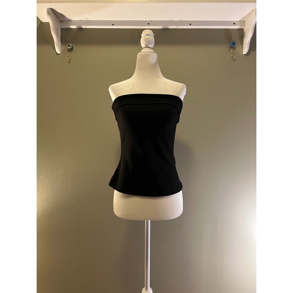 Dynamite Jet Black Crepe Tube Top Strapless Minimalist Size P/S NWT